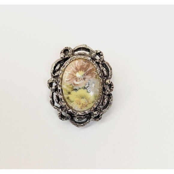3 Vintage Brooch Avon Victorian Spring Faux Pearl Hand Painted Pin Romantic - Picture 3 of 14